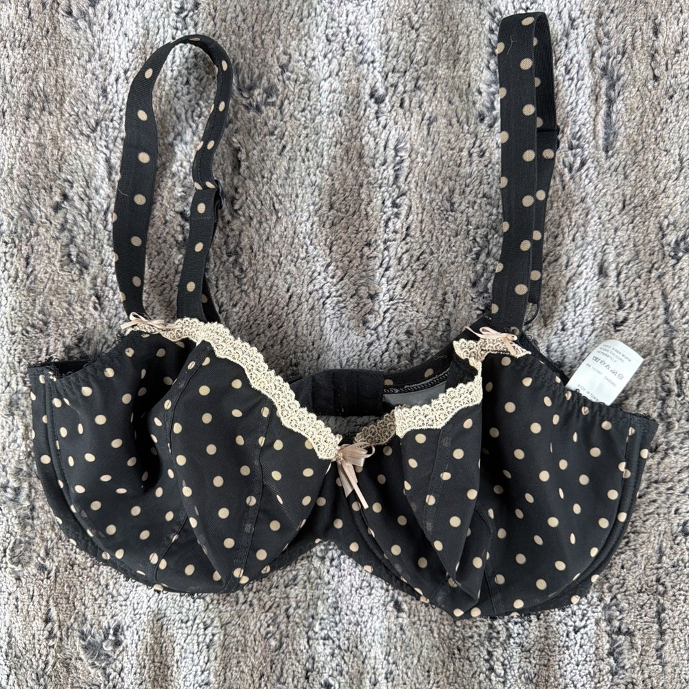 Freya 32 FF (H) Black Lined Tan Polka Dot Underwire Bra Style AA1223 BLK